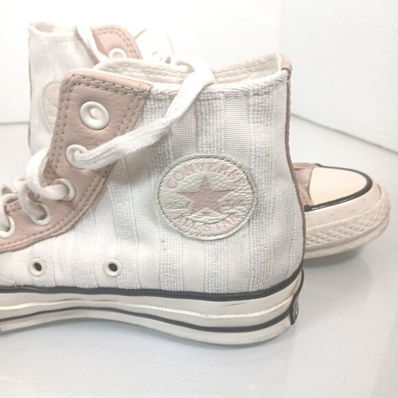 Converse Size 7.5 Chuck 70 Striped Hi Top Shoe Egret/Pink Terry Cloth All Star - Picture 7 of 9